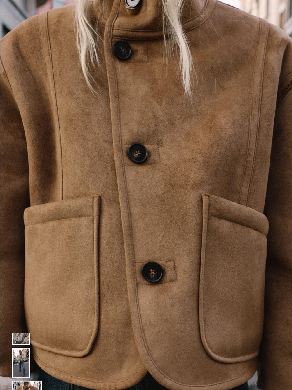 Zara Camel Faux Suede Shearling-Trim Reversible Jacket - Picture 4 of 10